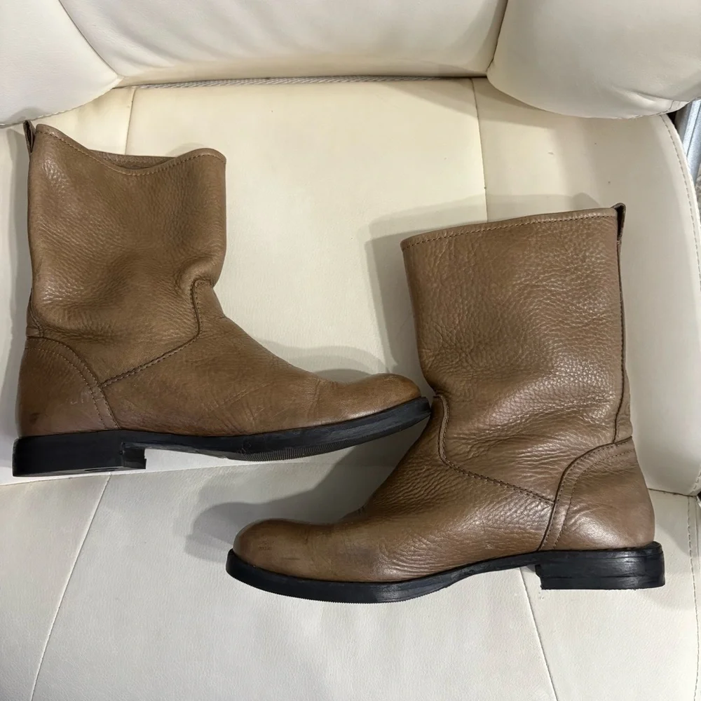 Coach Women’s Callan Pebble Leather Mid Calf Boots | Light Brown Boot | Size 6.5